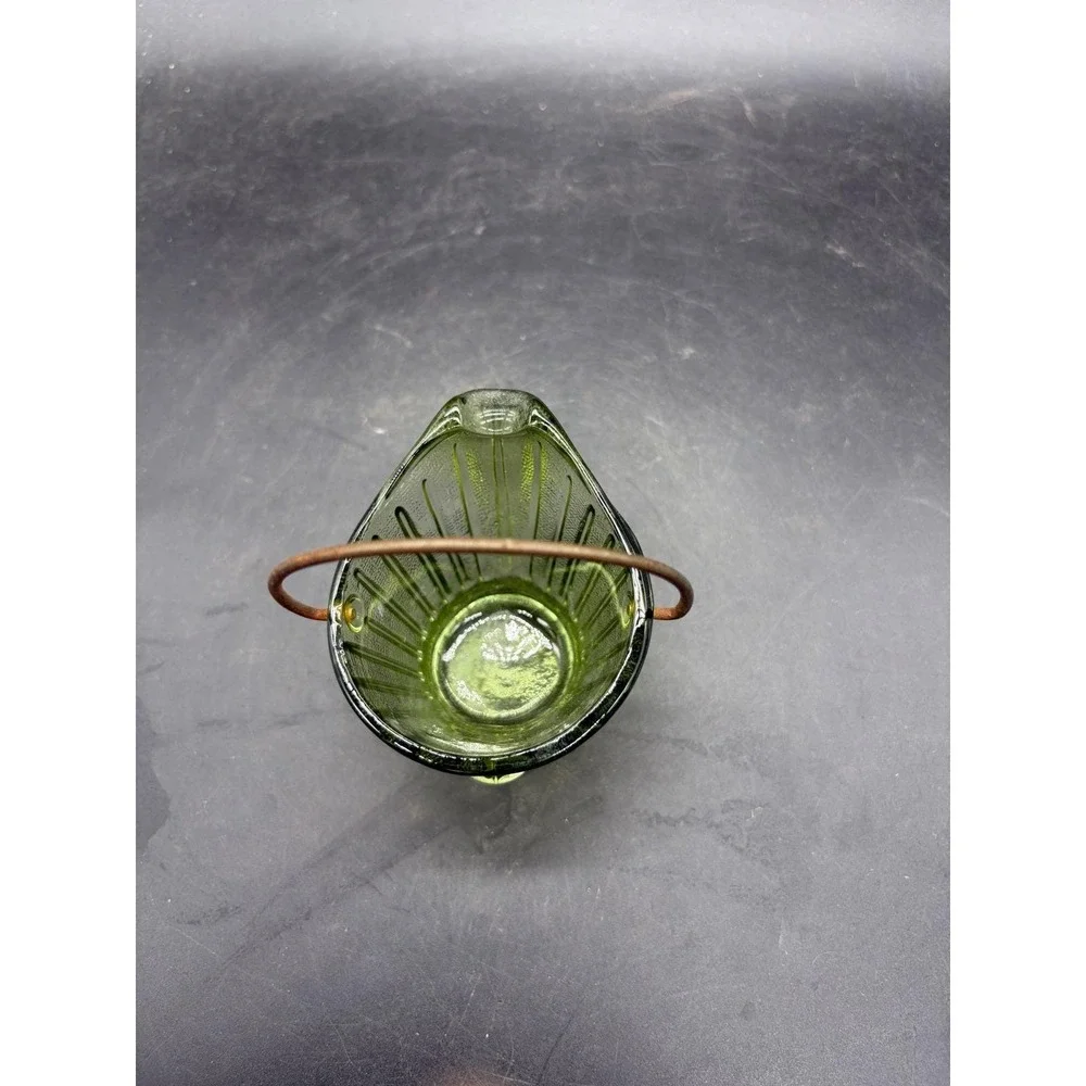 Vintage Green Glass Coal Scuttle Bucket Miniature Toothpick Holder Ribbed Design